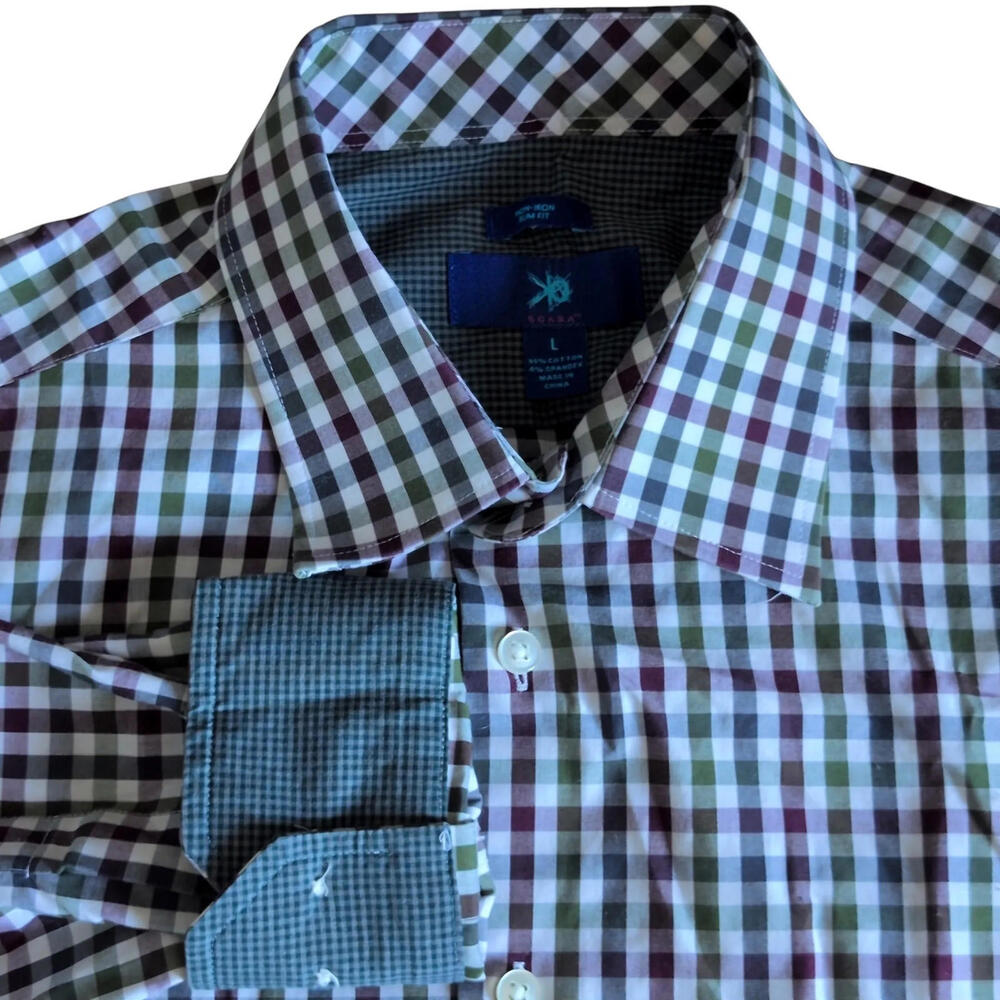 Egara Shirt Mens Large Multicolor Check Plaid Long Sleeve Button Front Slim‎ Fit